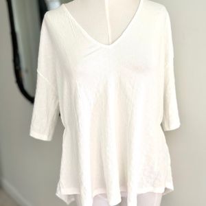 Zara Wide V-Neck 3 Quater Sleeves Light Weight White Cotton Shirt